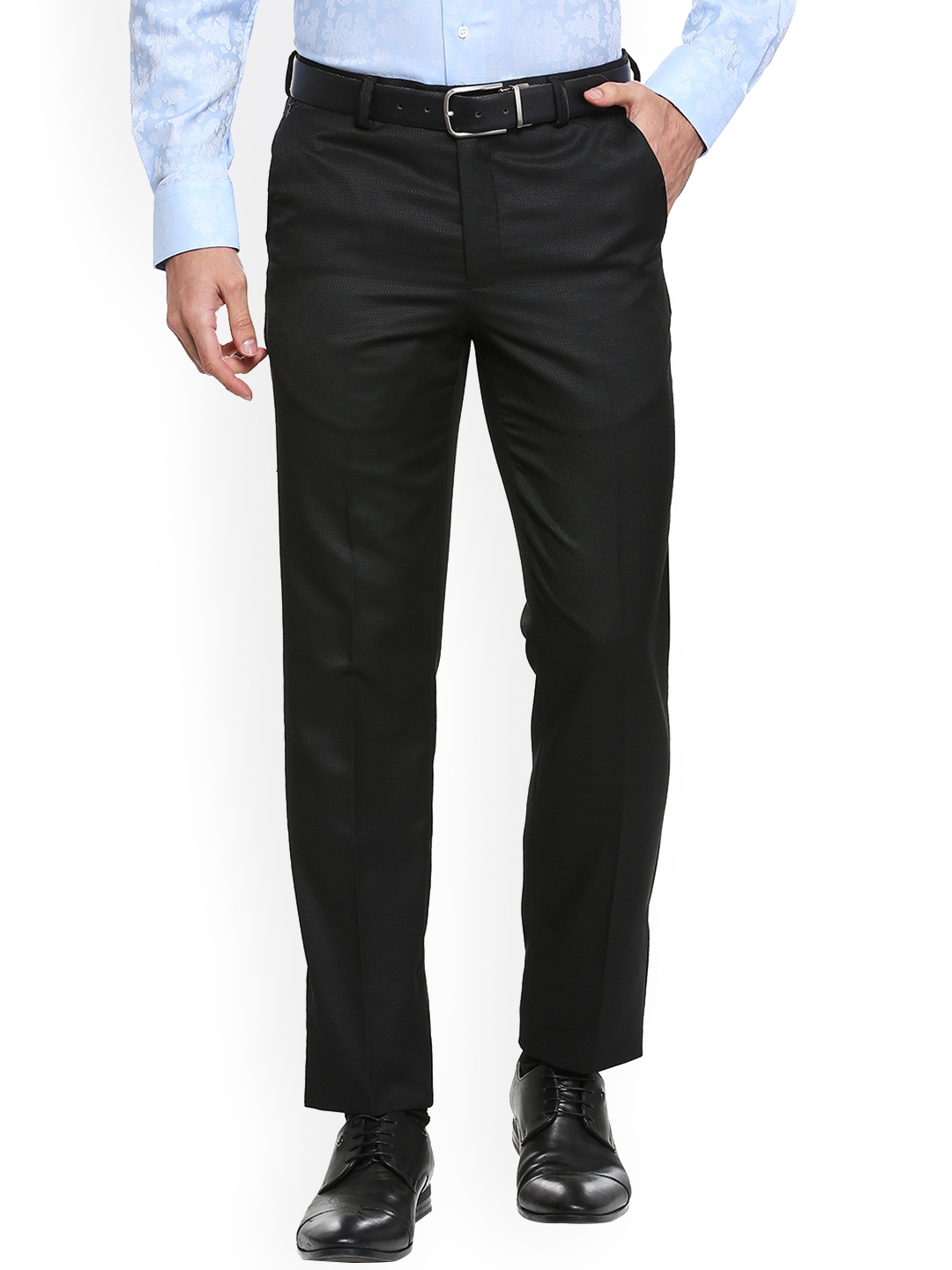 Buy V Dot Men Black Slim Fit Self Design Formal Trousers - Trousers for ...