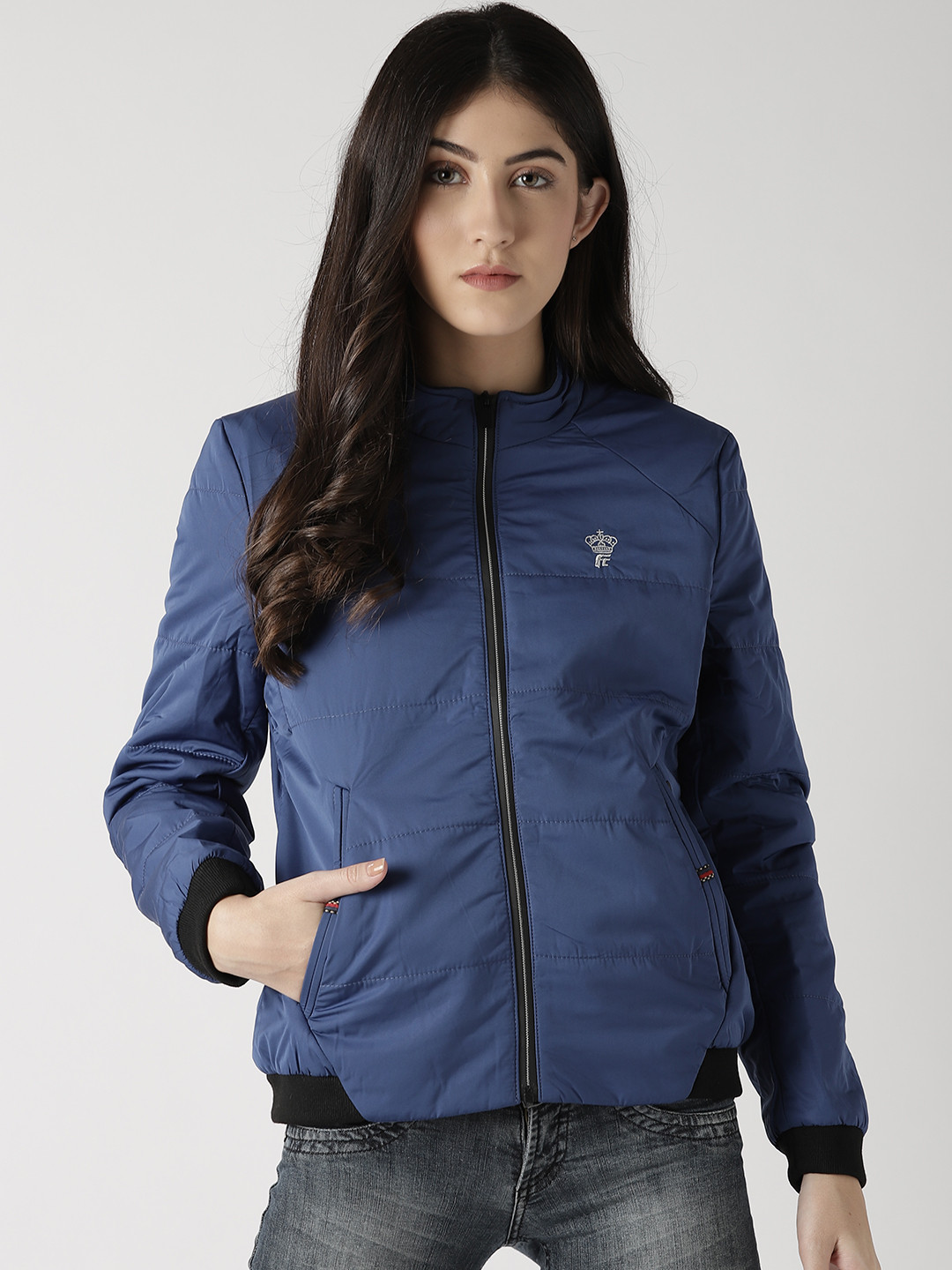 Buy Fort Collins Women Blue Solid Bomber Jacket Jackets for Women 7280654 Myntra