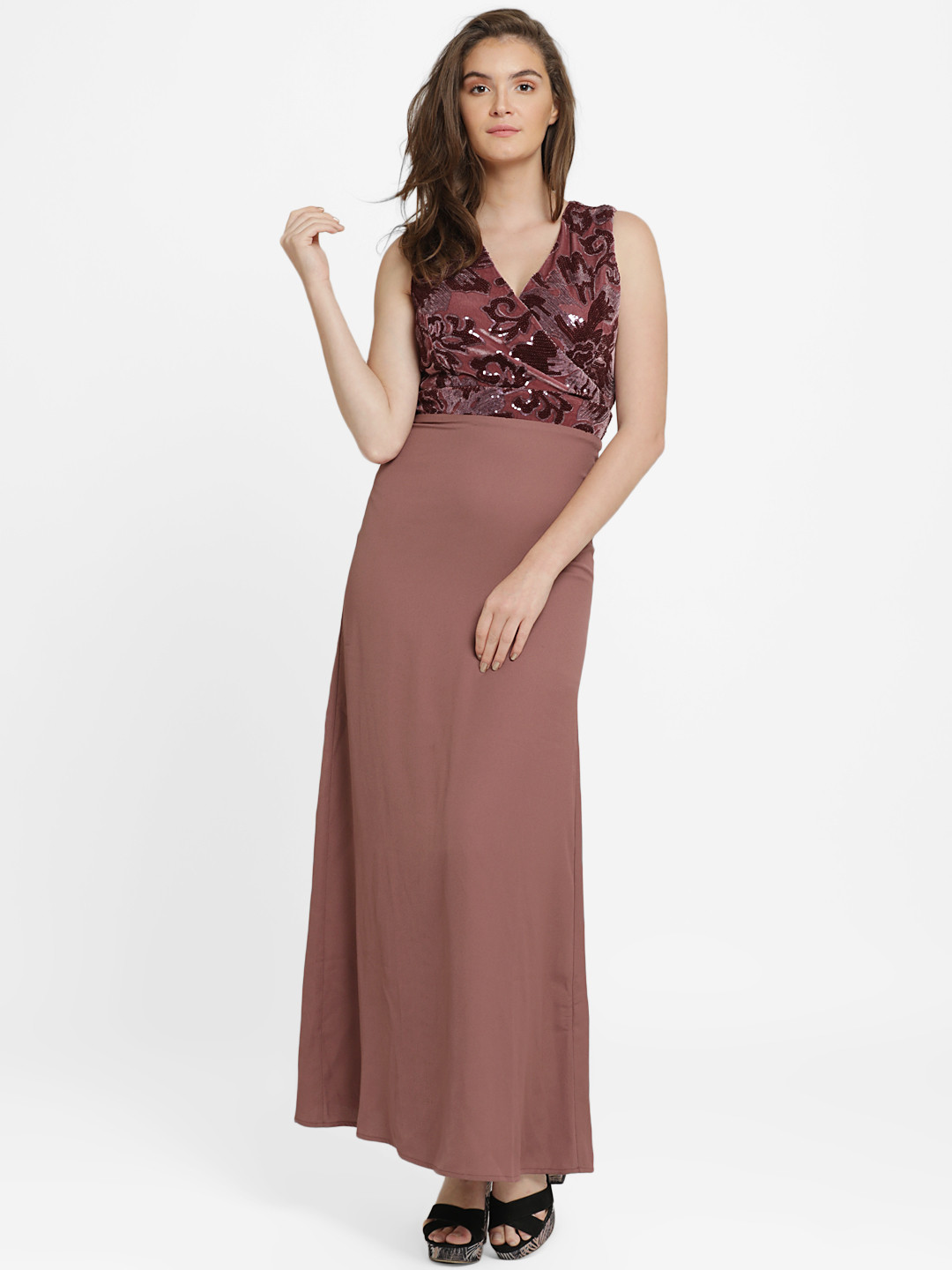 Buy Kazo Women Brown Embellished Maxi Dress Dresses for Women 7280959