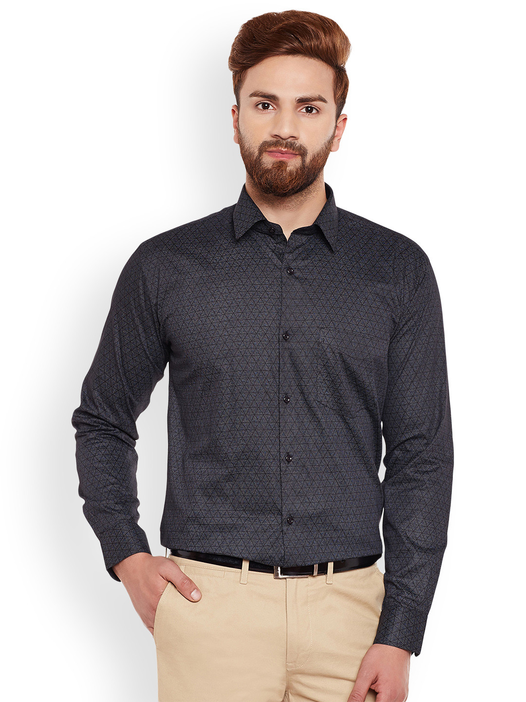 Buy Hancock Men Charcoal Grey Slim Fit Self Design Formal Shirt