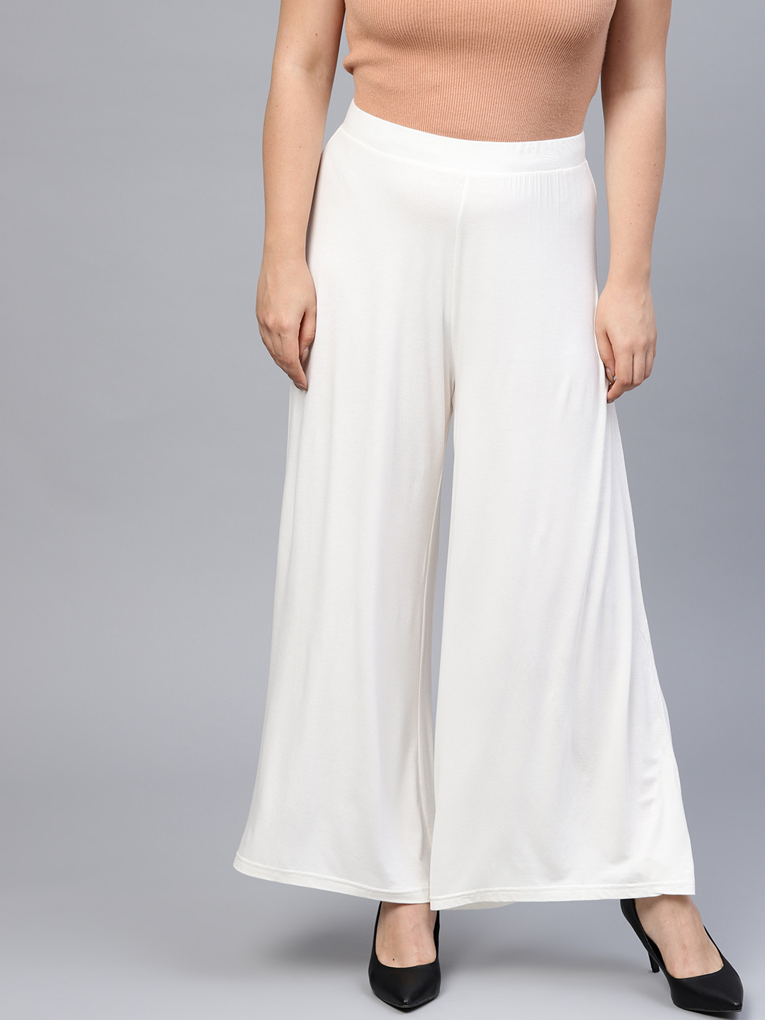 White Solid Wide Leg Ankle Length High Rise Palazzo main image 1