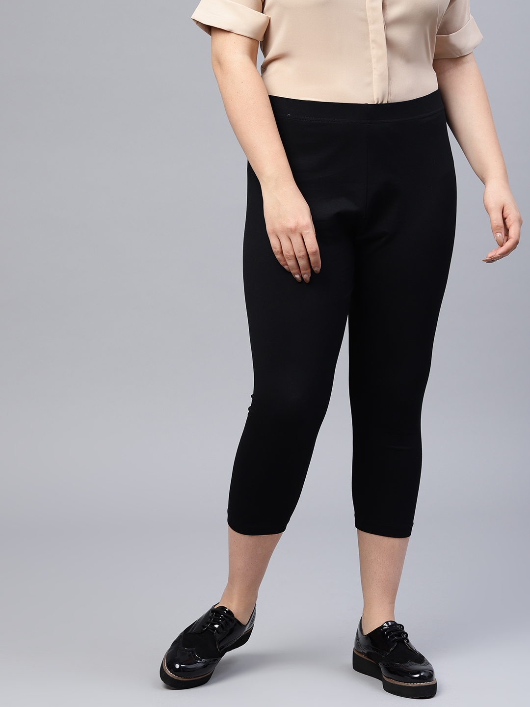 Buy Go Colors Women Black Solid Skinny Fit 3/4th Leggings - Leggings ...