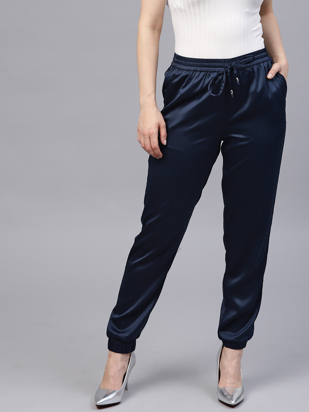 Buy STREET 9 Women Navy Solid Joggers Track Pants for Women 7287324