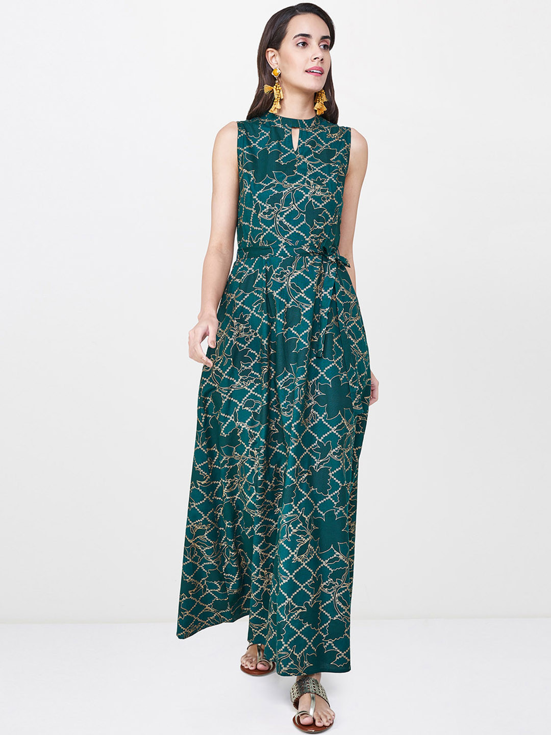 Buy Global Desi Green Printed Basic Jumpsuit Jumpsuit for Women
