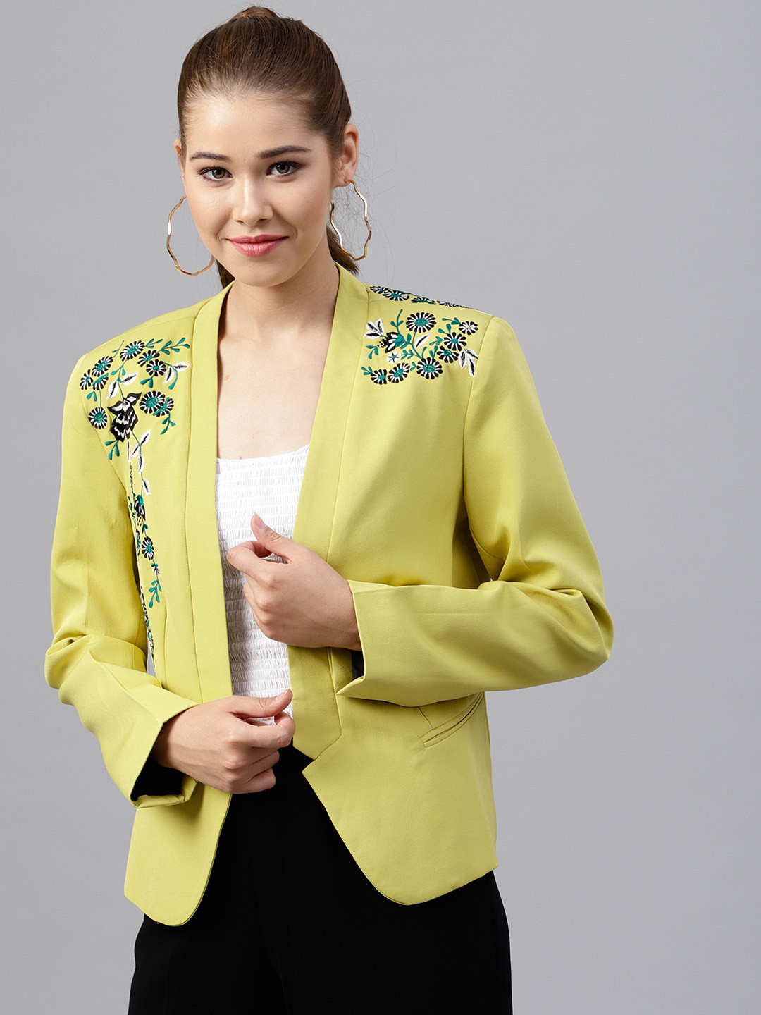 Buy Pannkh Women Green Embroidered Tailored Fit Front Open Casual Blazer Blazers for Women