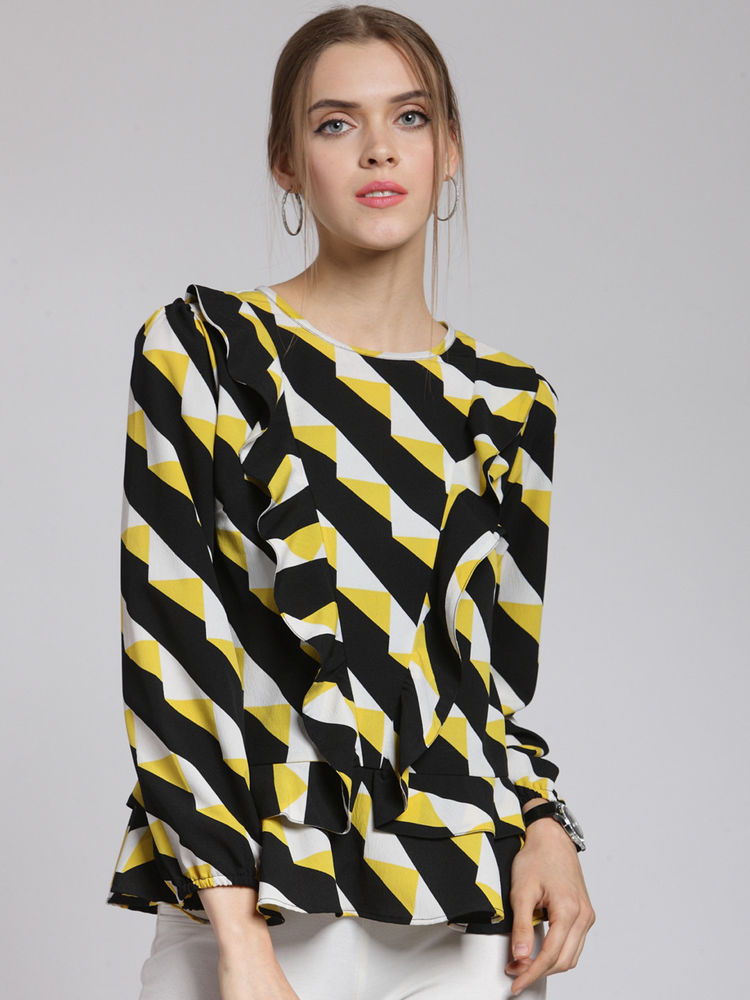 Buy PlusS Women Black & Yellow Printed A Line Top Tops for Women 7287612 Myntra