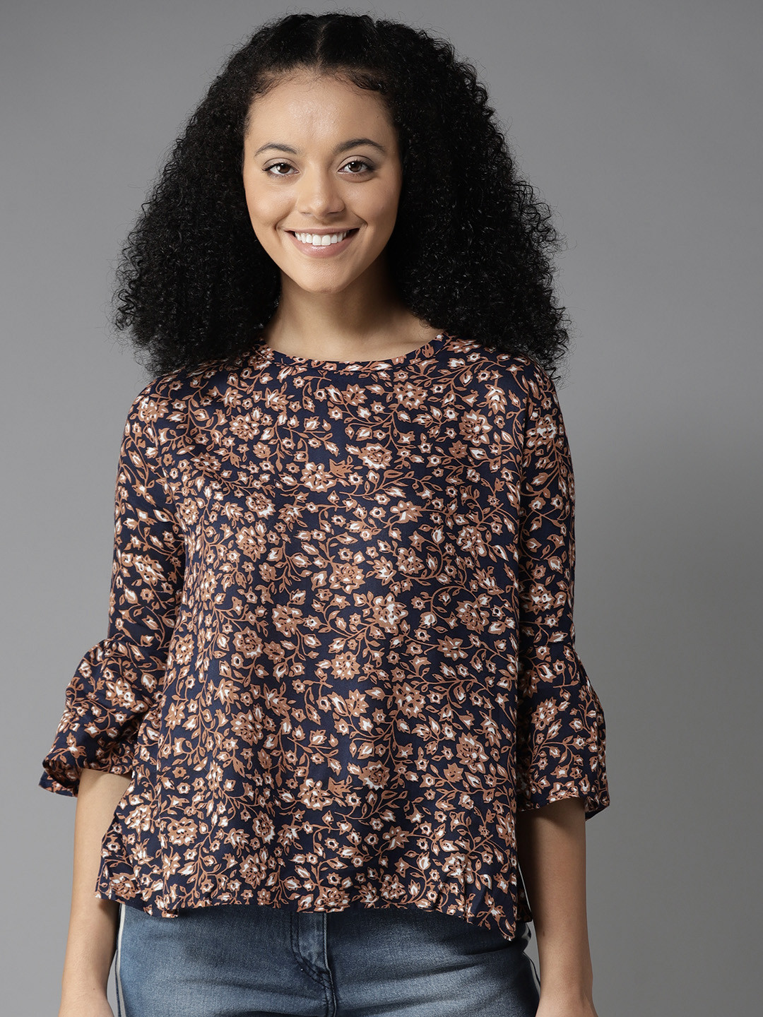 Women White & Brown Printed A-Line Top