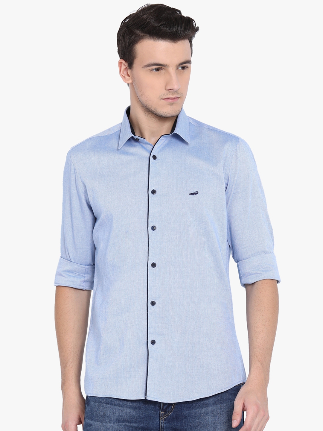 Buy Crocodile Men Blue Slim Fit Solid Casual Shirt - Shirts for Men ...