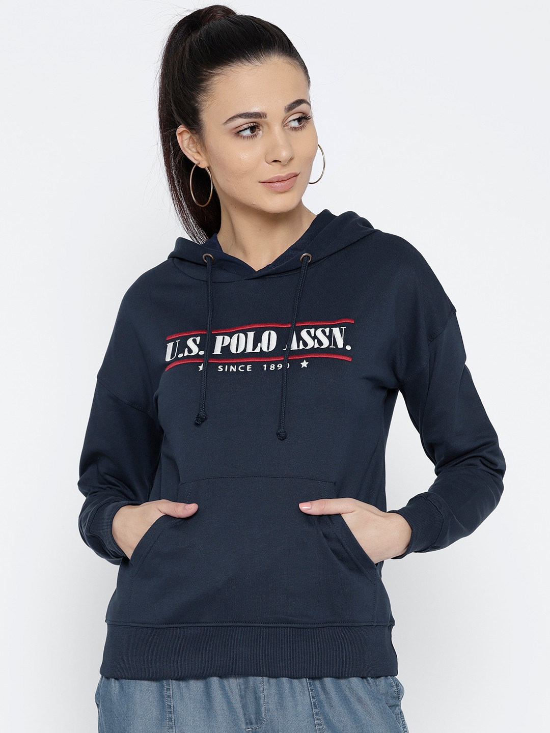 Buy U.S. Polo Assn. Women Navy Embroidered Hooded Sweatshirt