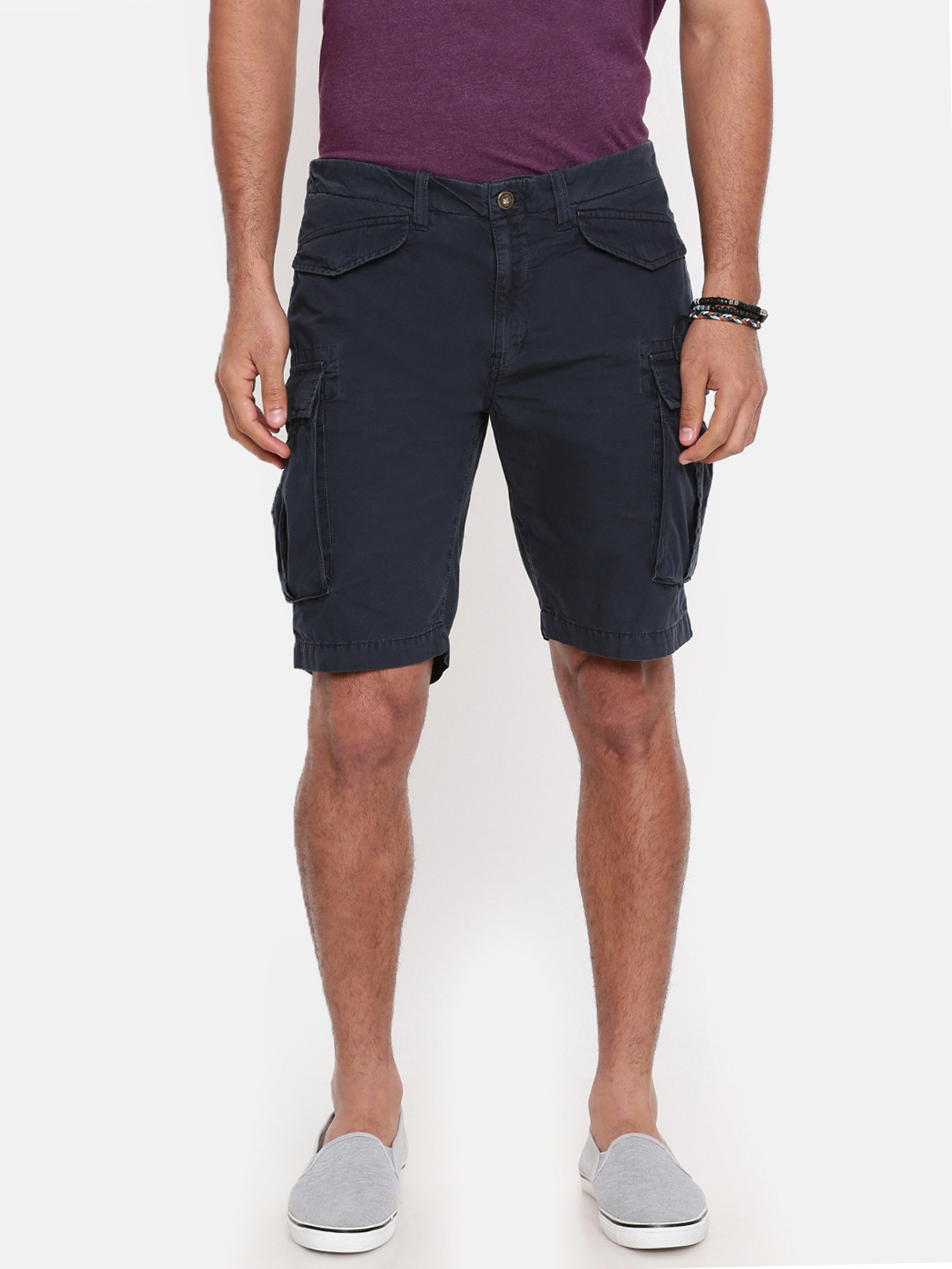 Buy Breakbounce Men Navy Blue Solid Slim Fit Cargo Shorts Shorts for