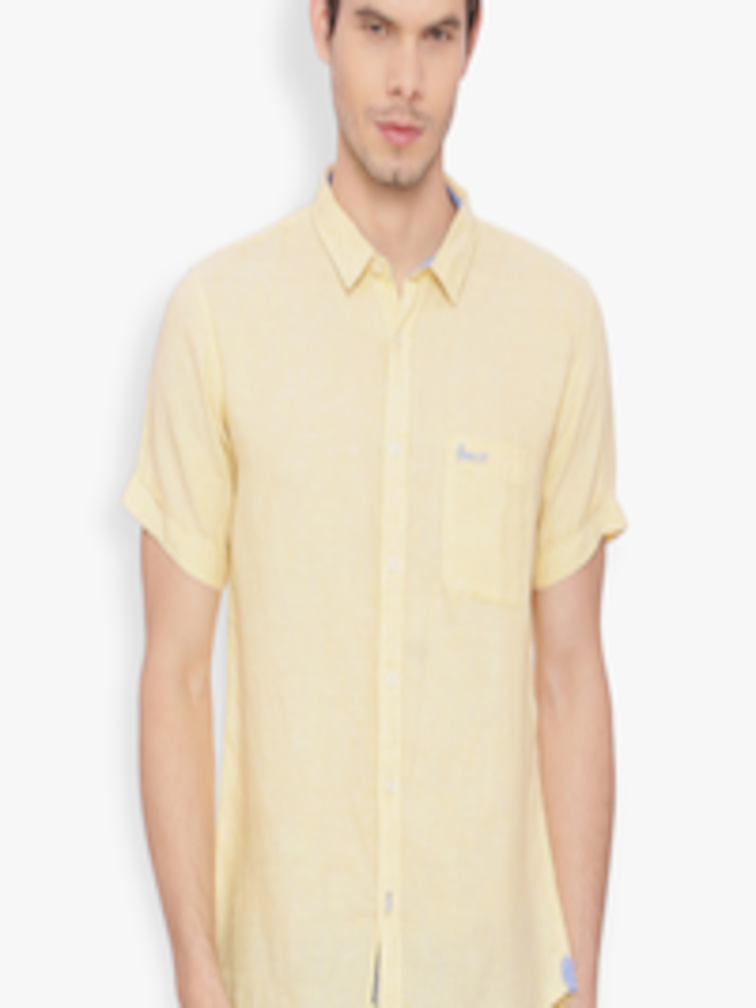 Buy Basics Men Yellow Slim Fit Self Design Casual Linen Shirt - Shirts ...