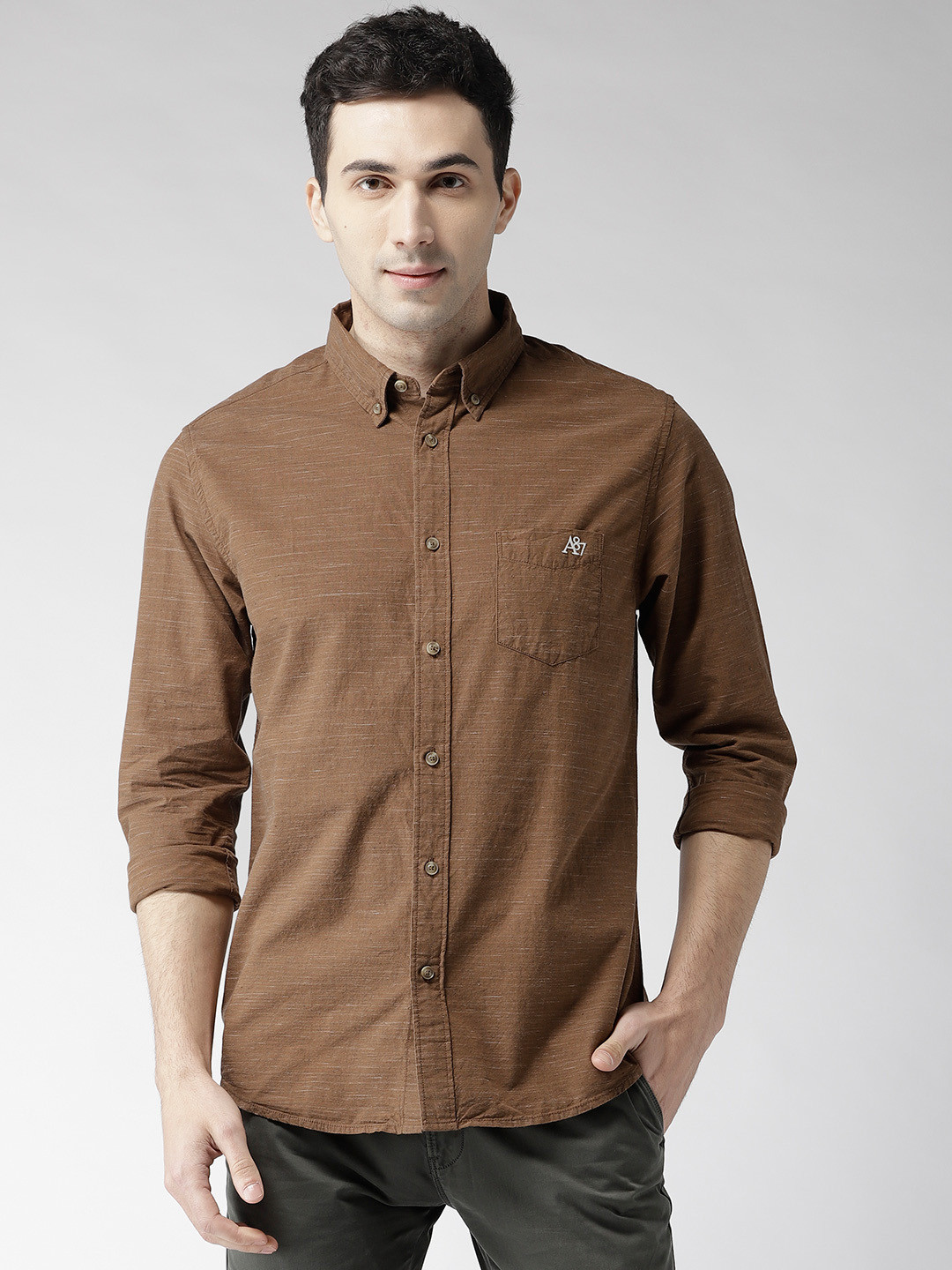 Buy Aeropostale Men Brown Regular Fit Solid Casual Shirt - Shirts for ...