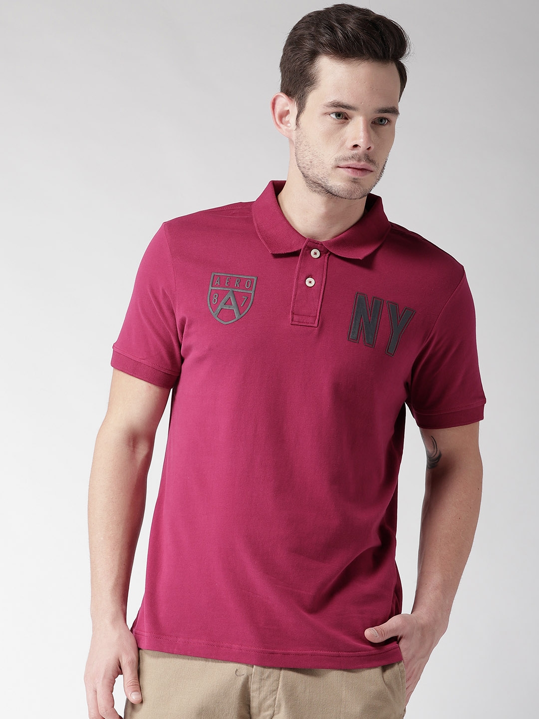Buy Aeropostale Men Magenta Solid Polo Collar T Shirt - Tshirts for Men ...