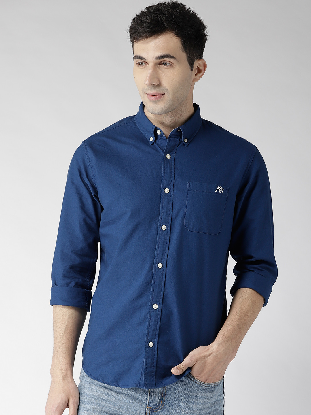 Buy Aeropostale Men Navy Blue Solid Regular Fit Casual Shirt - Shirts ...