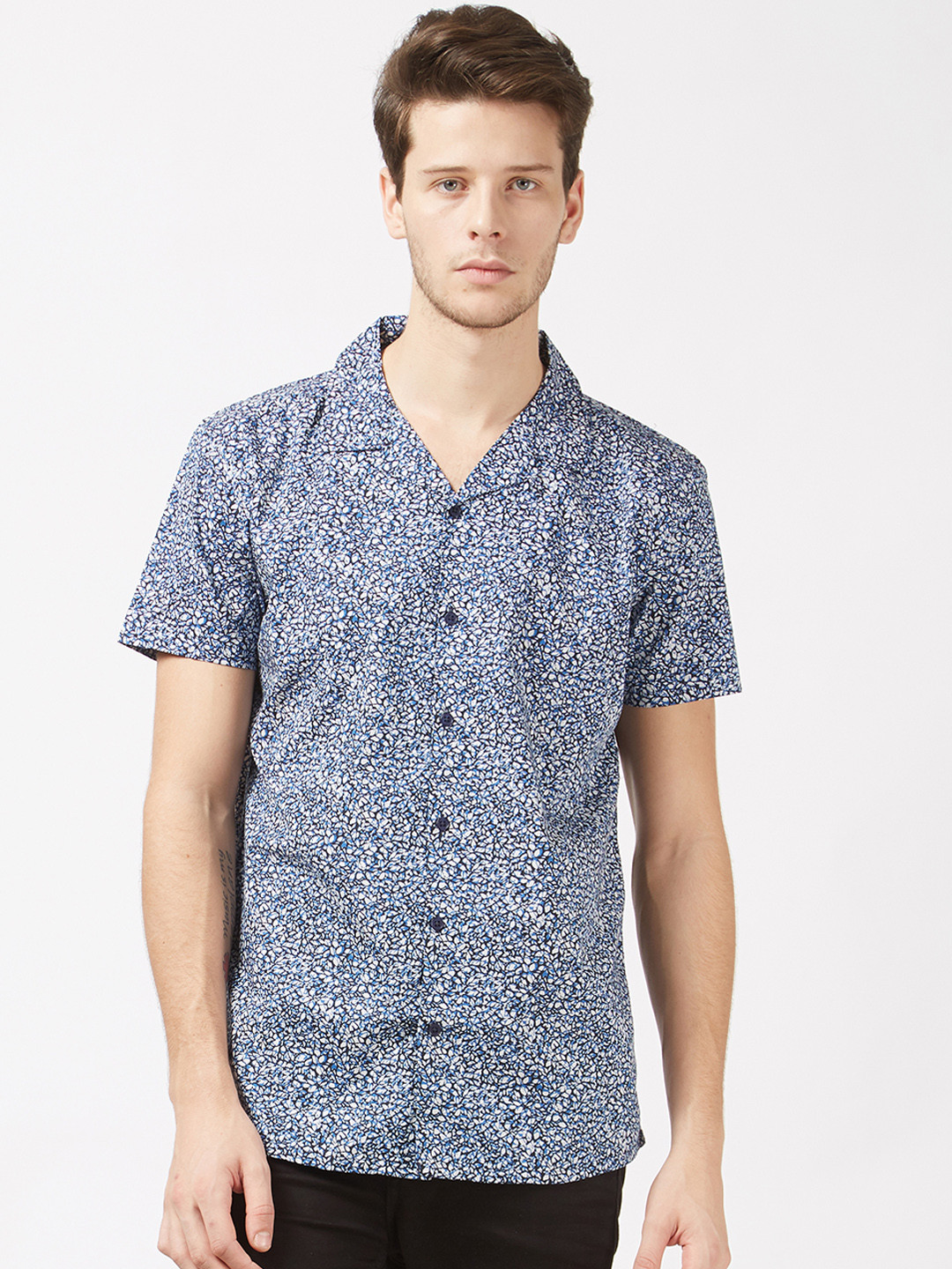 Buy Mint & Cotton Men Blue Slim Fit Printed Casual Shirt Shirts for