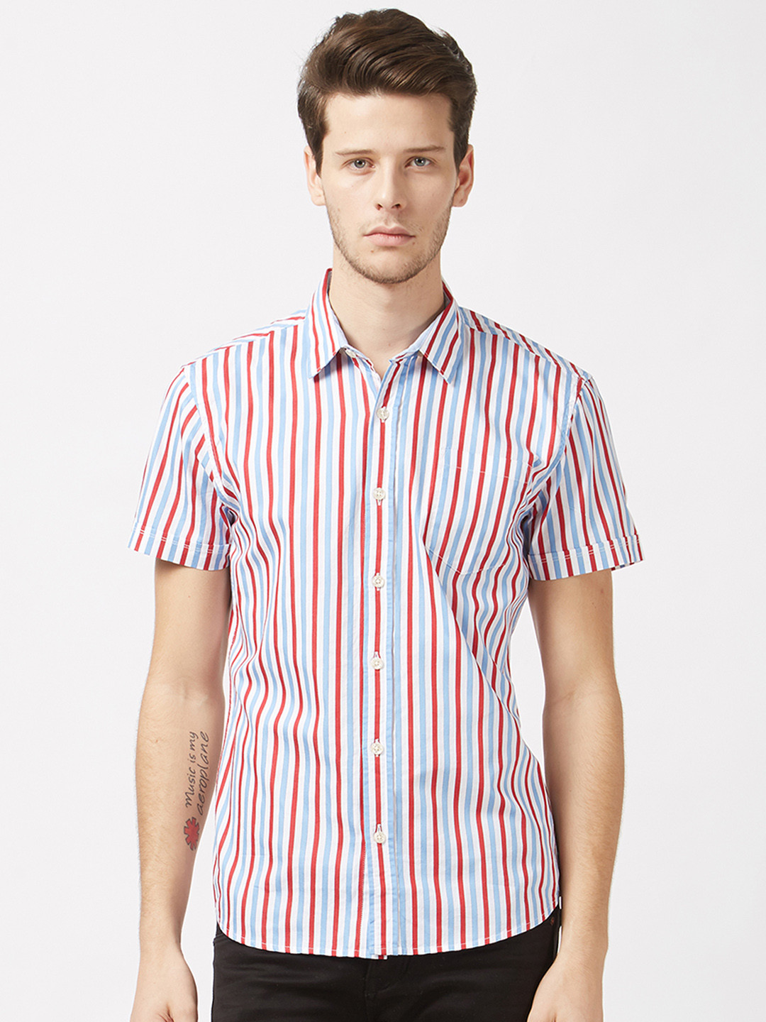 Buy Mint & Cotton Men Multicoloured Slim Fit Striped Casual Shirt
