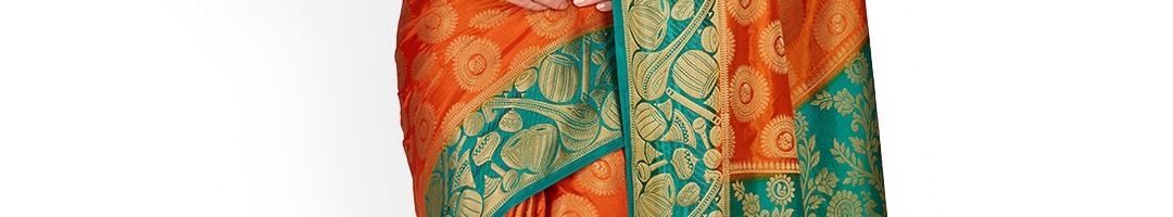 Buy MIMOSA Orange & Green Woven Design Kanjeevaram Saree - Sarees for ...