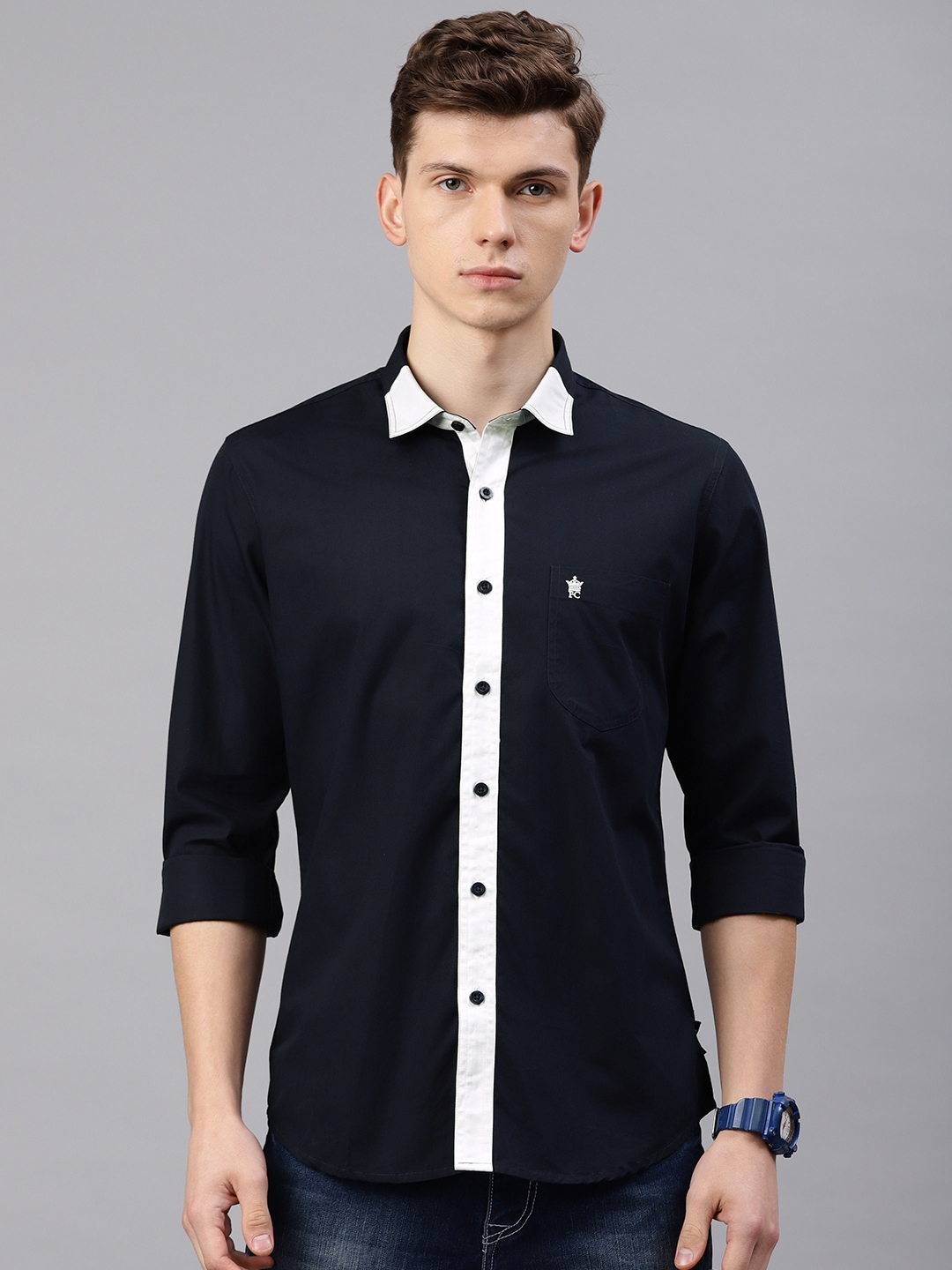 Buy French Connection Men Navy Blue & White Regular Fit Solid Casual Shirt - Shirts for Men