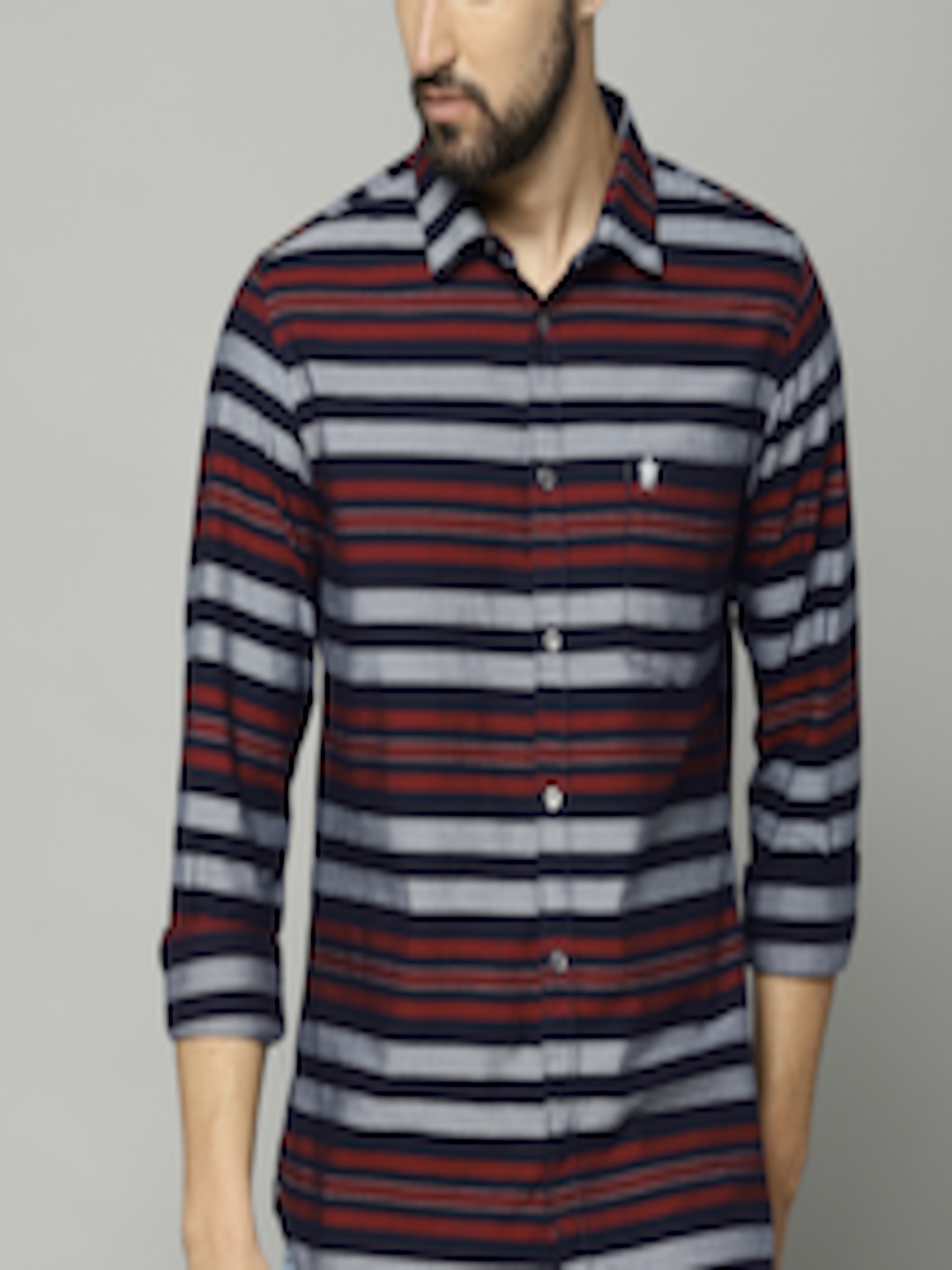 Buy French Connection Men Navy & Red Regular Fit Striped Casual Shirt ...
