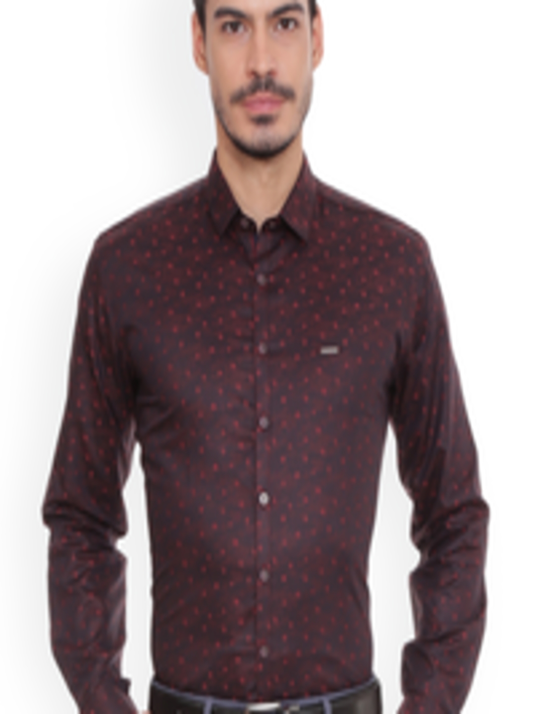 Buy V Dot Men Maroon Slim Fit Self Design Formal Shirt - Shirts for Men ...