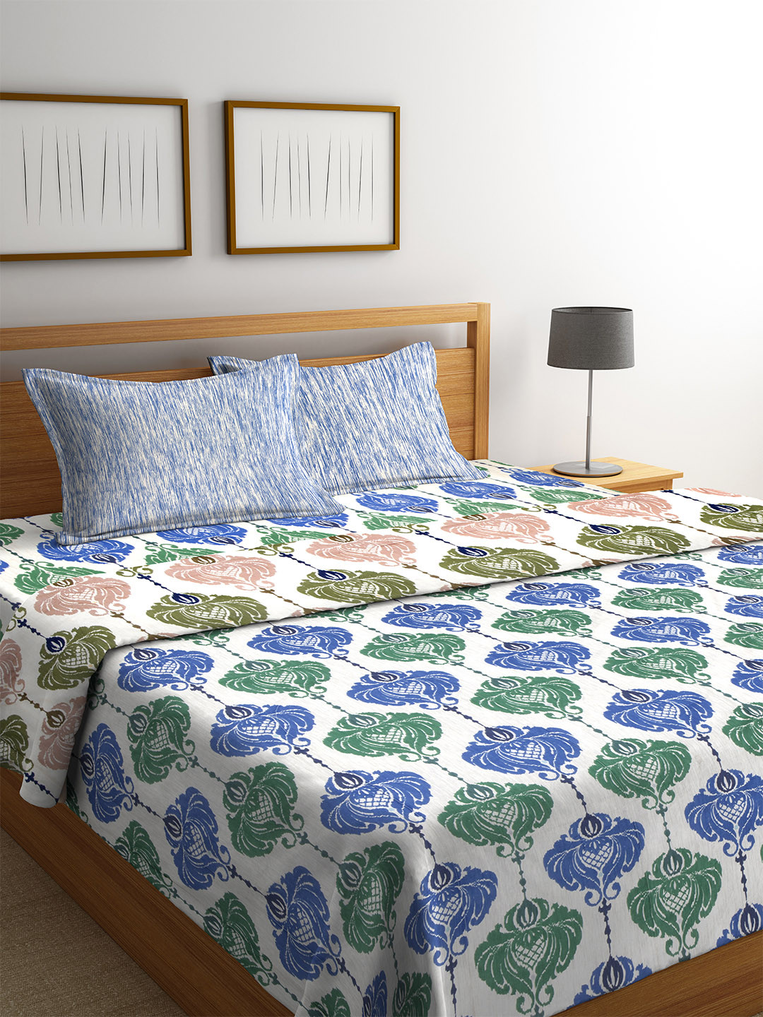 Buy CORE Designed By SPACES Blue & Green Ethnic Print Bedding Set