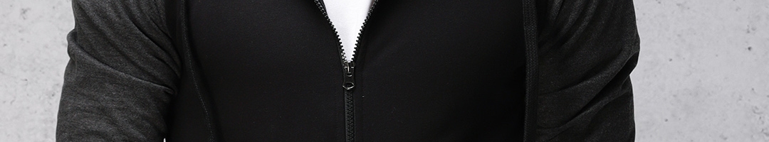 Buy Ecko Unltd Men Black & Charcoal Colourblocked Hooded Sweatshirt ...