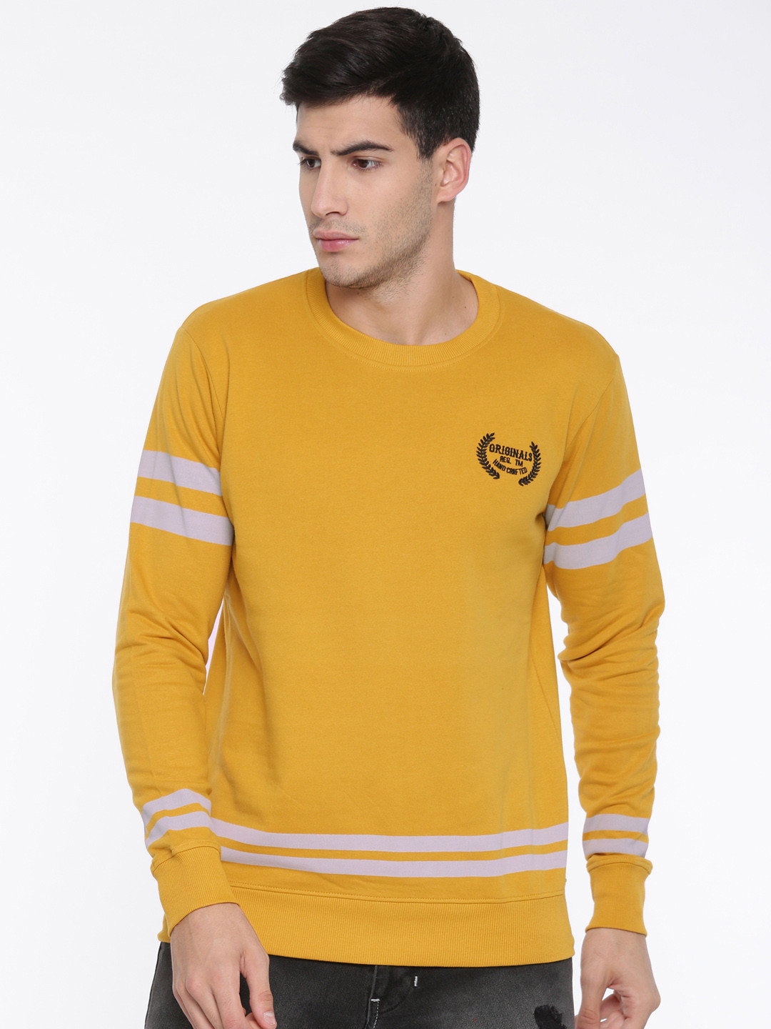 Buy HERE&NOW Men Mustard Yellow Solid Sweatshirt Sweatshirts for Men