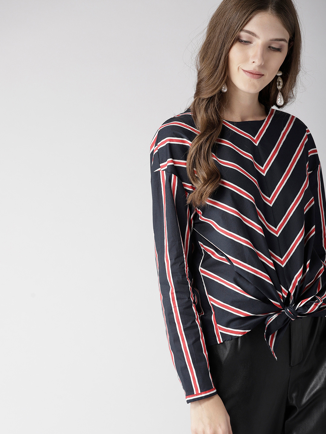 Buy Tommy Hilfiger Women Navy Blue & Red Striped Top Tops for Women