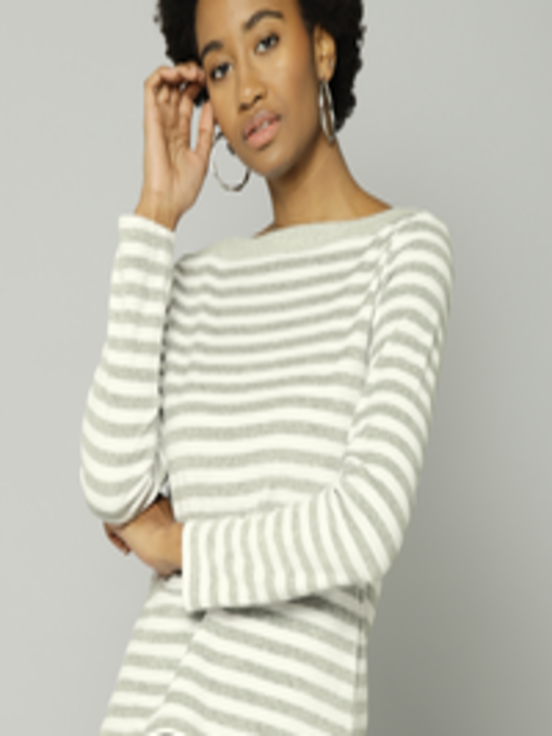 Buy Marks & Spencer Women White & Grey Striped Top - Tops for Women ...
