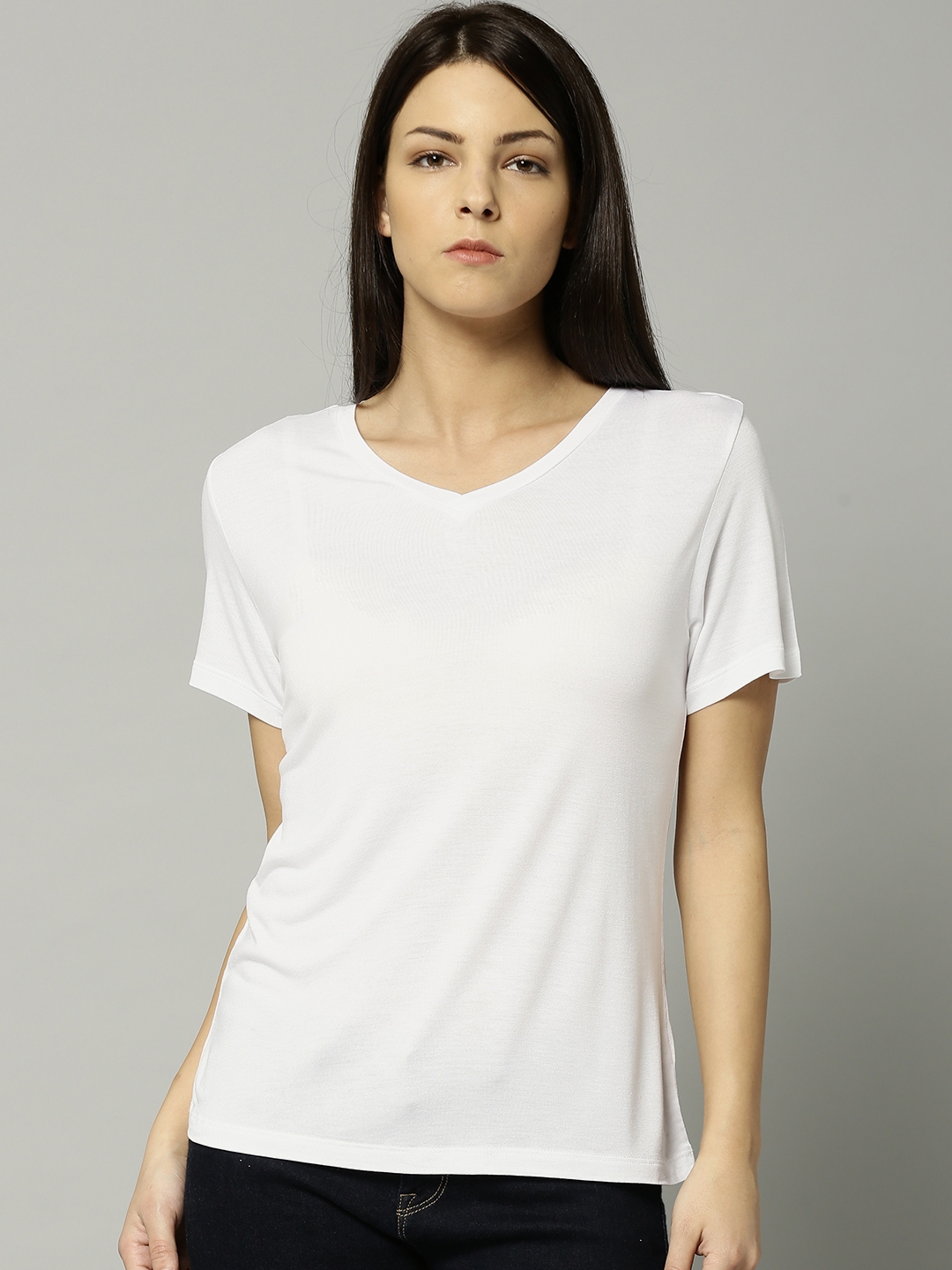 Buy Marks & Spencer Women White Solid V Neck T Shirt Tshirts for