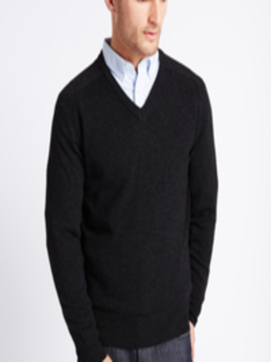 Buy Marks & Spencer Men Dark Charcoal Solid Pullover - Sweaters for Men ...