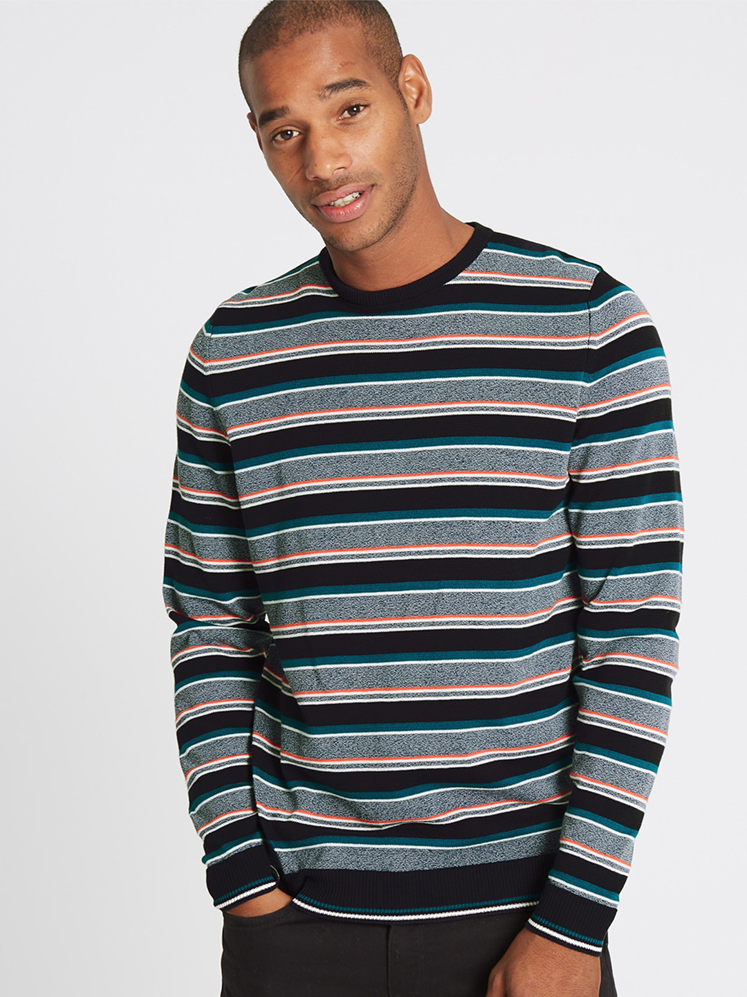 Buy Marks & Spencer Men Navy Blue Striped Pullover Sweaters for Men