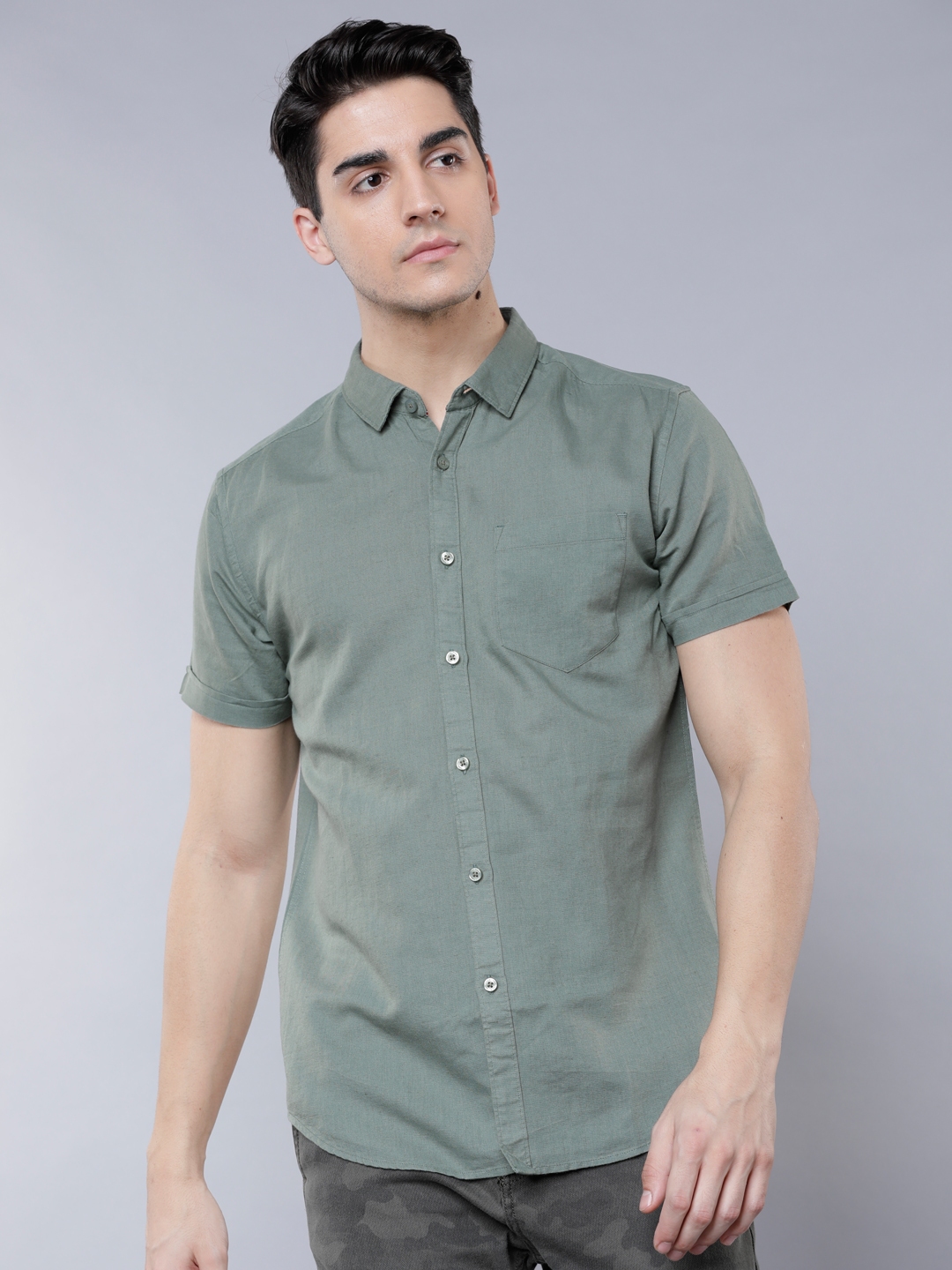 Buy HIGHLANDER Men Green Slim Fit Solid Casual Shirt - Shirts for Men ...