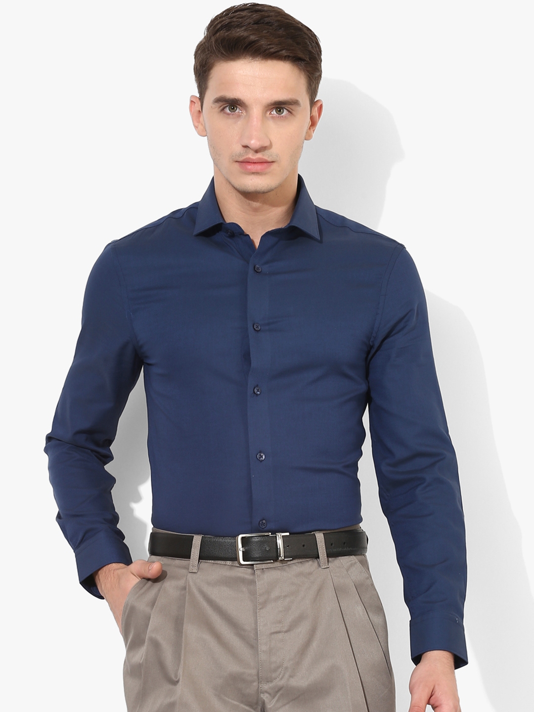 Buy Marks & Spencer Men Navy Blue Slim Fit Solid Formal Shirt - Shirts ...