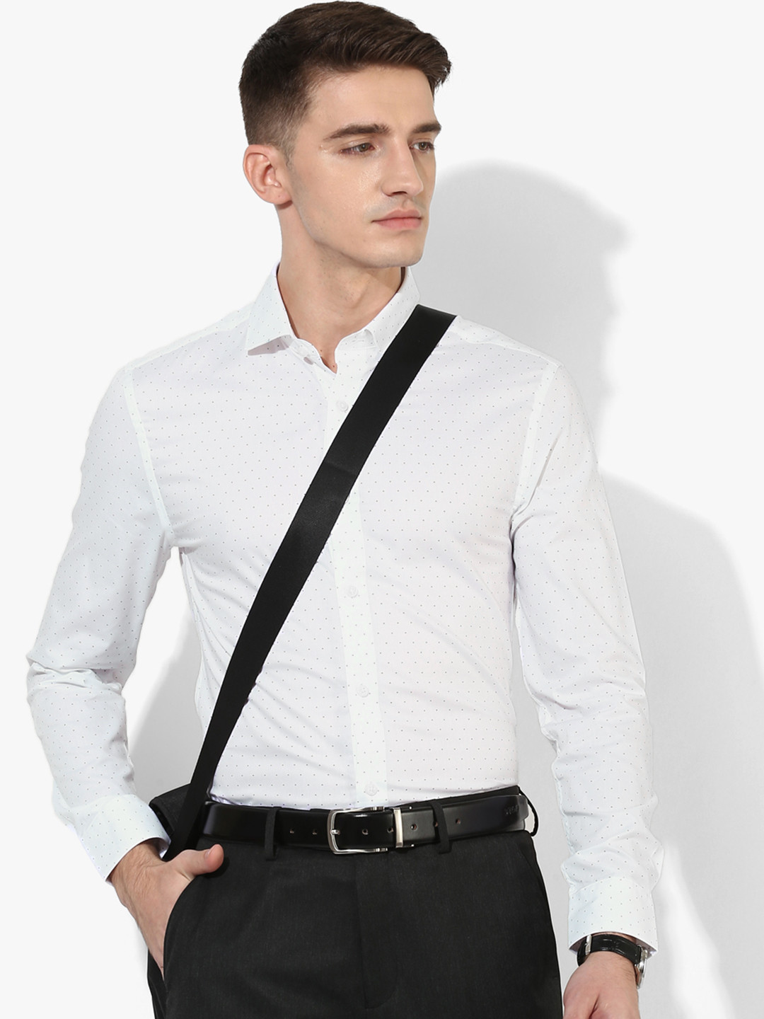 Buy Marks & Spencer Men White & Black Slim Fit Printed Formal Shirt