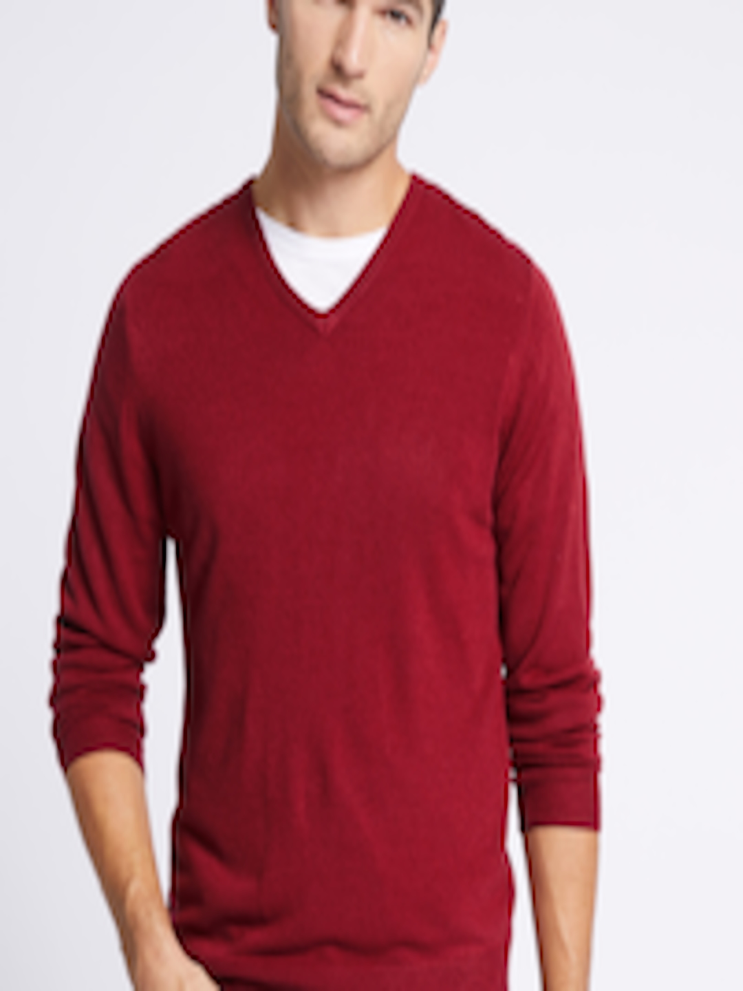Buy Marks & Spencer Men Red Solid Pullover - Sweaters for Men 7325251 ...