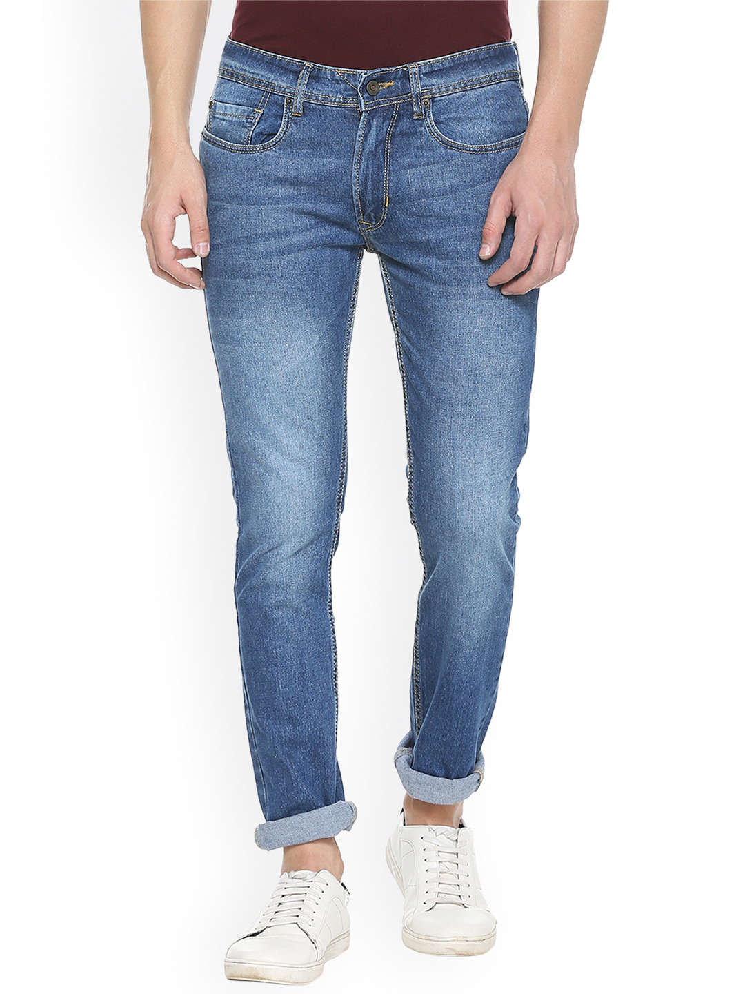 Buy Peter England Casuals Men Blue Slim Fit Mid Rise Clean Look