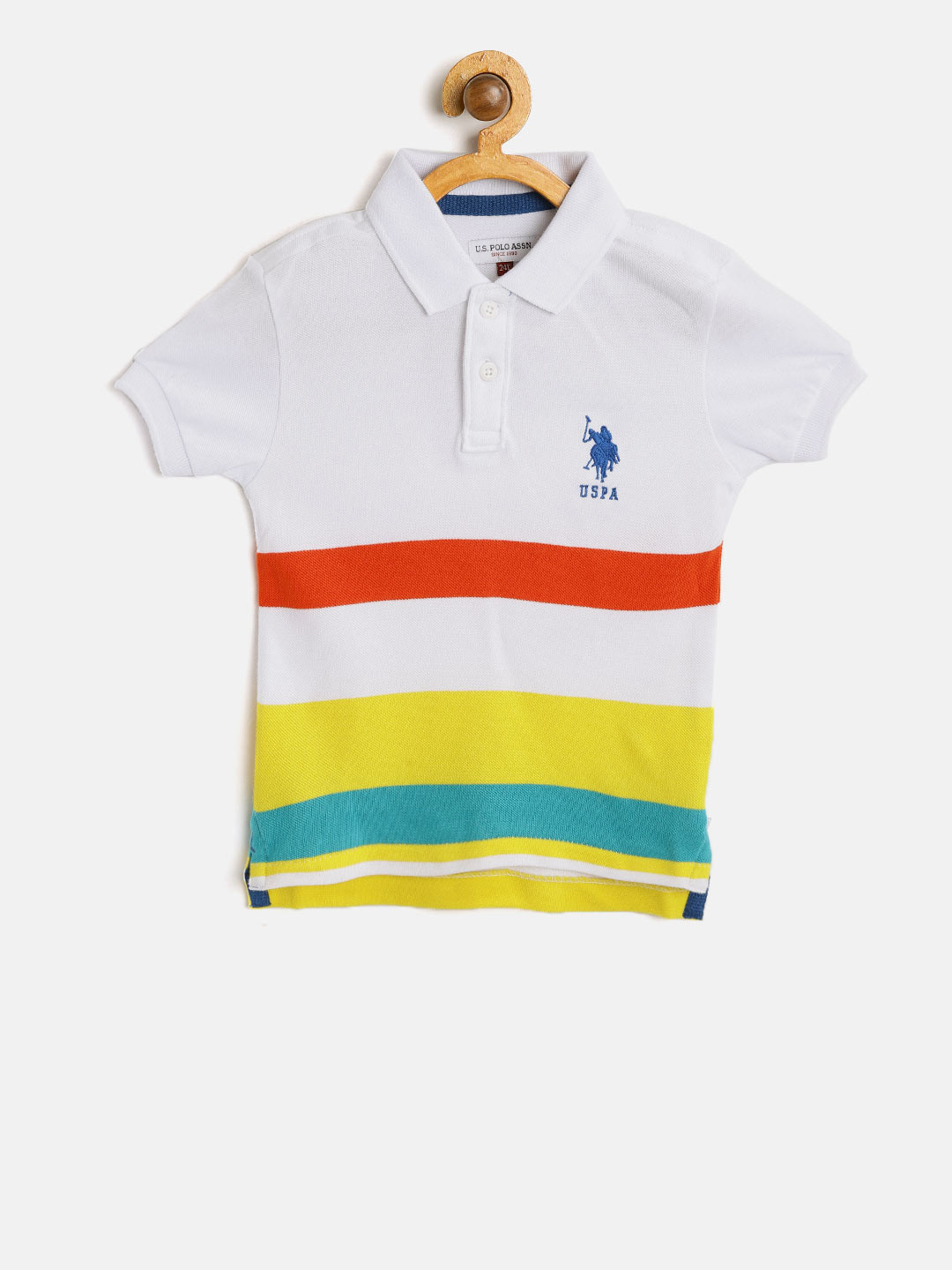 Buy U.S. Polo Assn. Kids Boys White & Yellow Striped Polo Collar T