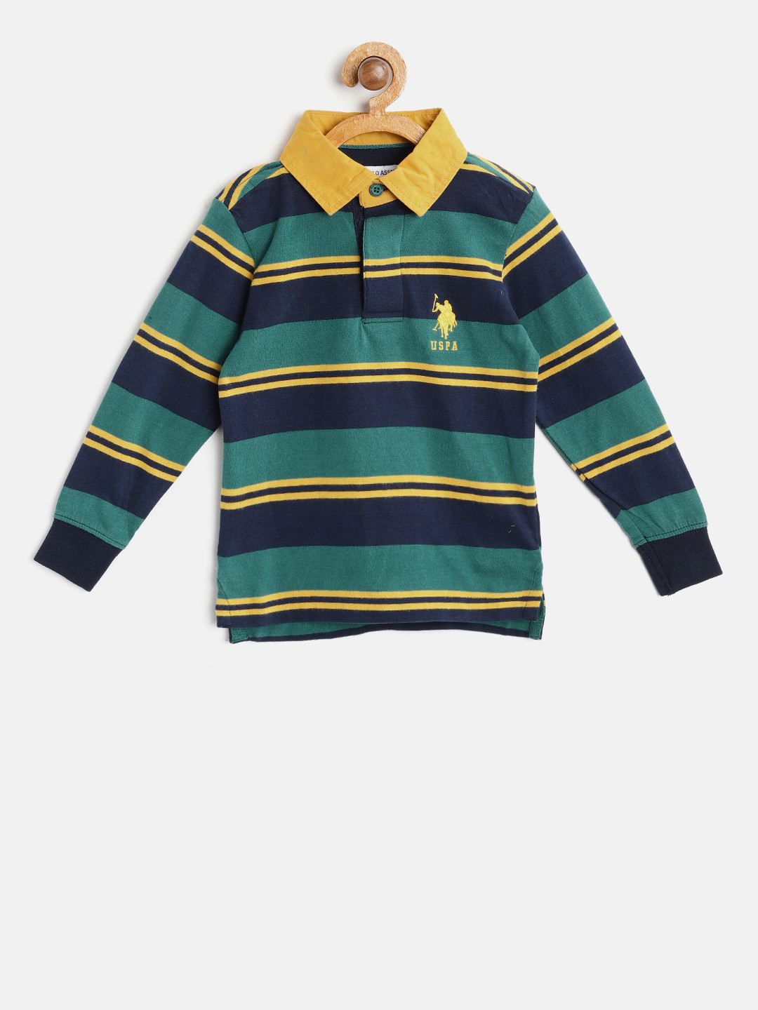 Buy U.S. Polo Assn. Kids Boys Green & Navy Striped Polo Collar T Shirt