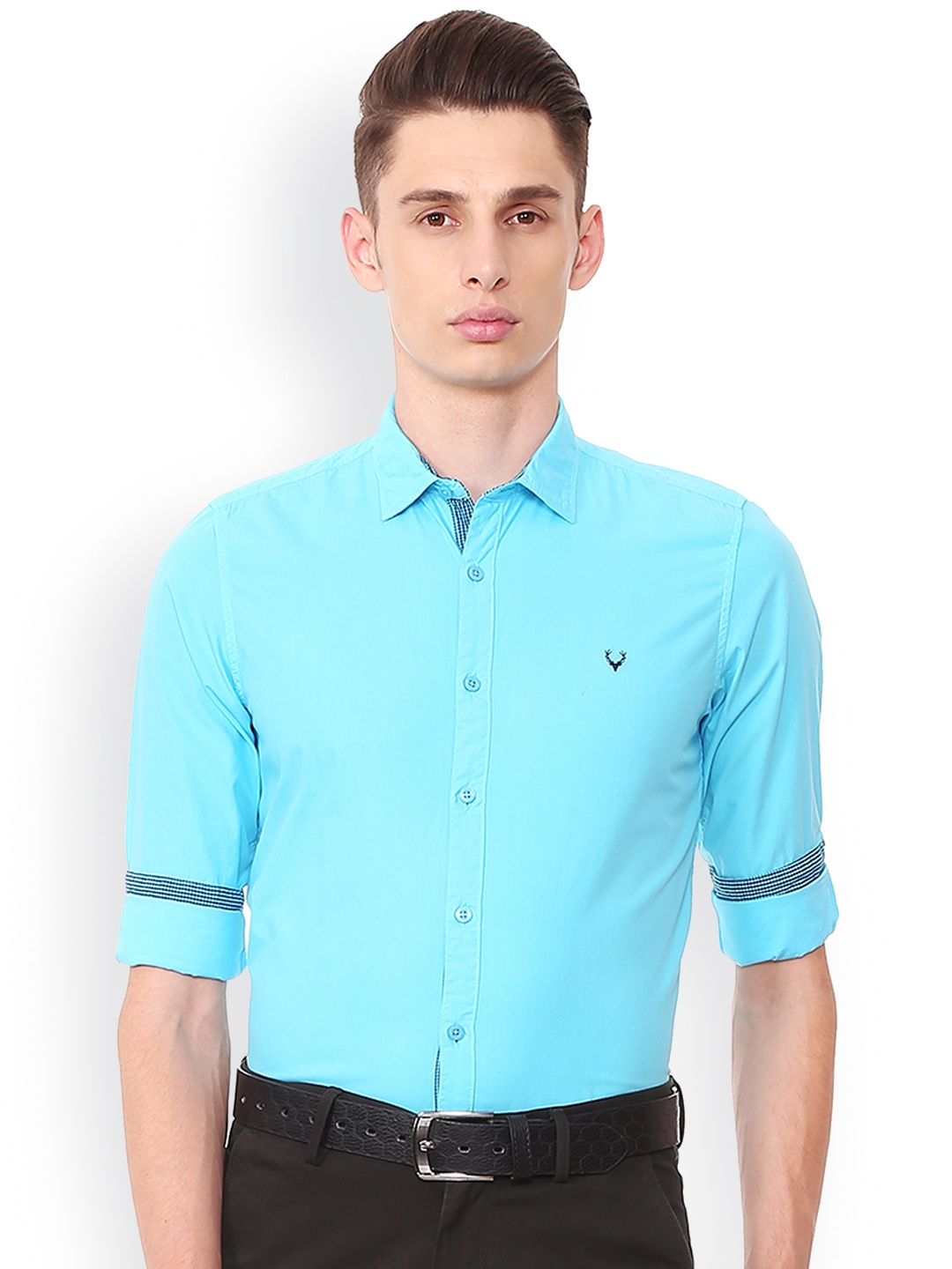 Buy Allen Solly Men Turquoise Blue Slim Fit Solid Casual Shirt - Shirts ...