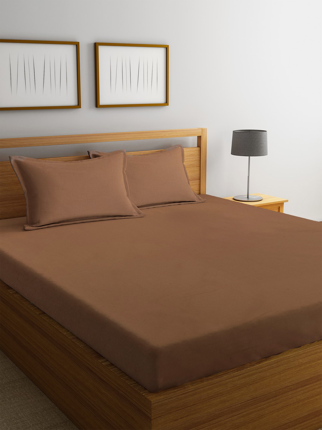 Buy Portico New York Brown Solid Flat 600 TC Cotton 1 King Bedsheet