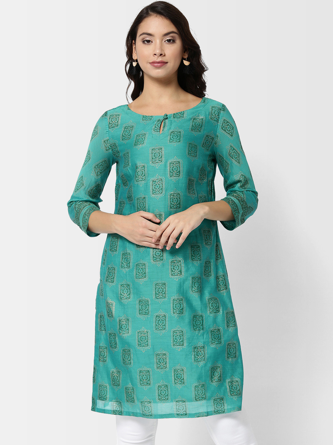 Buy Fabindia Women Turquoise Blue Printed Straight Kurta Kurtas for Women 7329863 Myntra