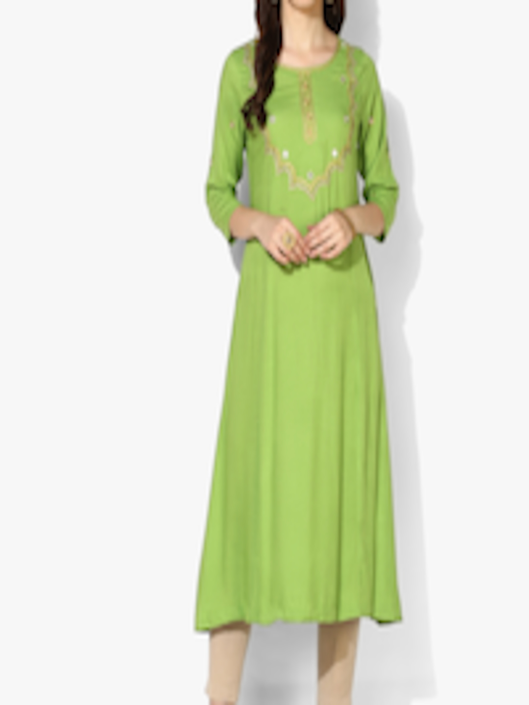 Buy Sangria Women Green Embroidered Anarkali Kurta - Kurtas for Women ...