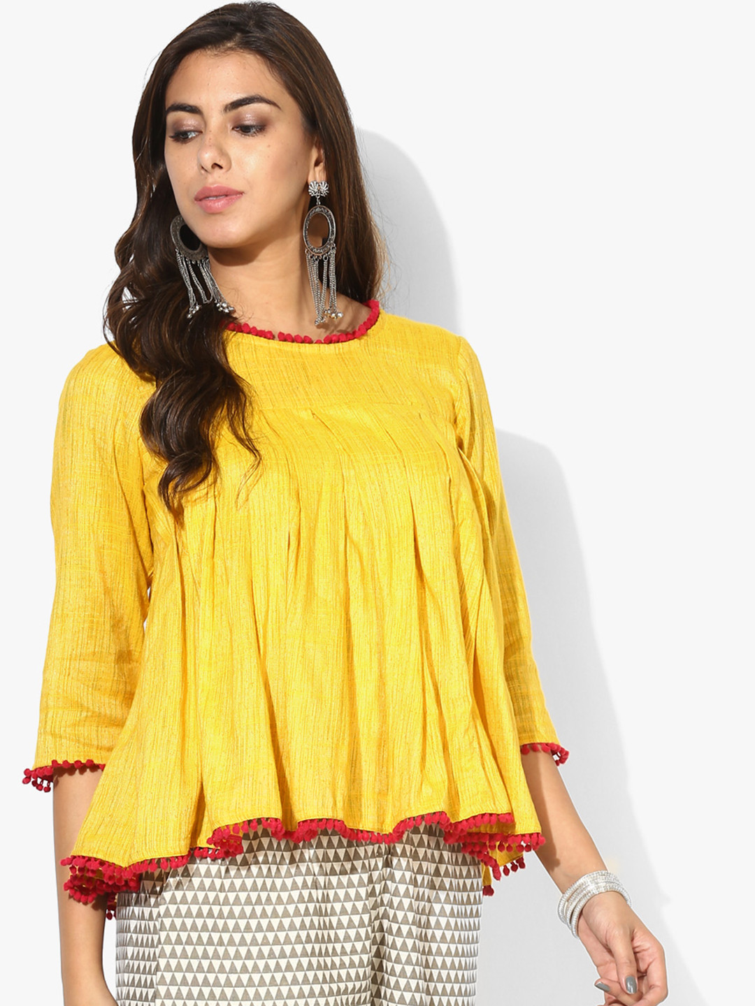 Buy Sangria Women Mustard Yellow Pleated Solid Top Tops for Women