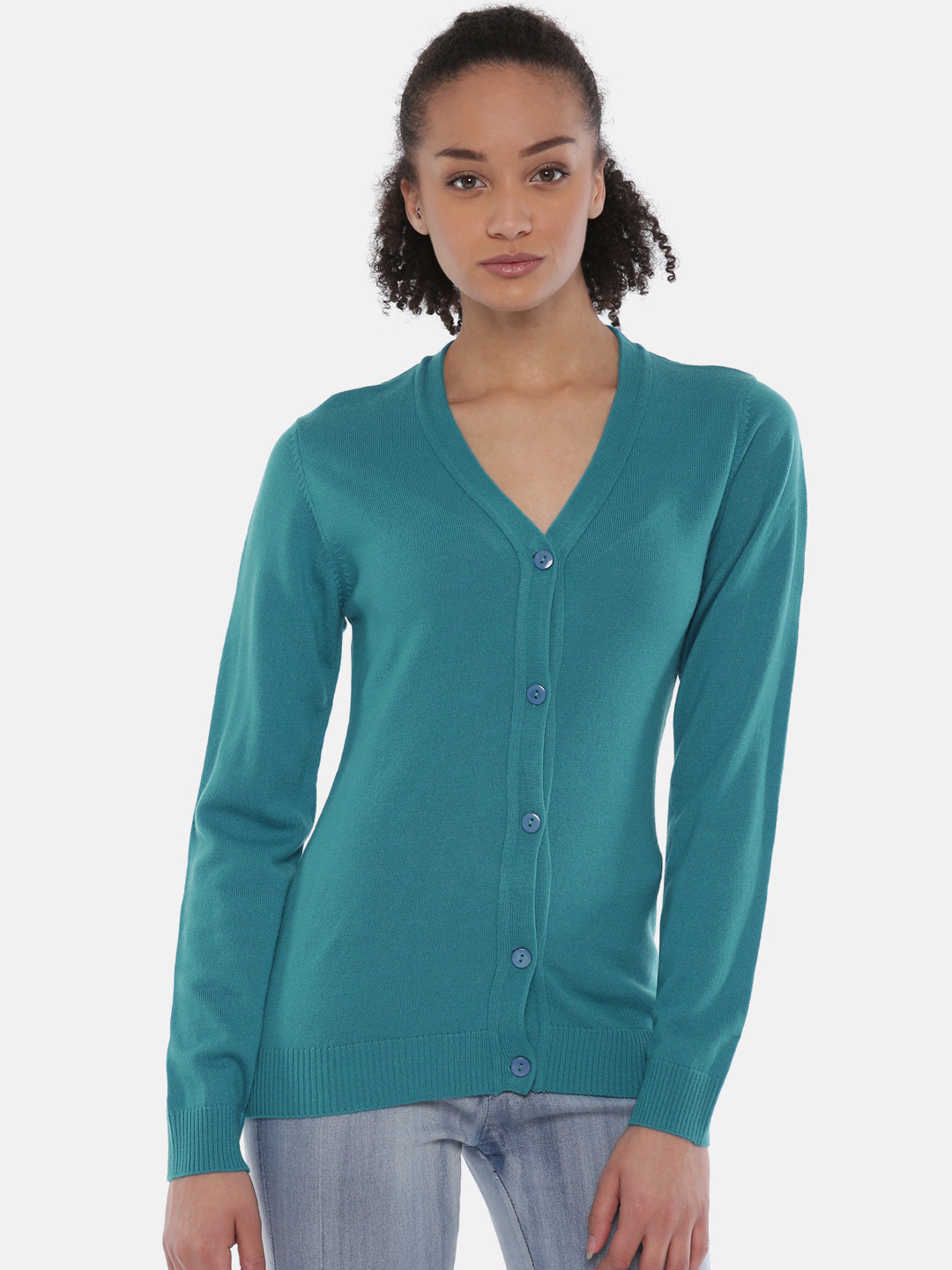 Buy Park Avenue Women Turquoise Blue Solid Cardigan Sweaters for