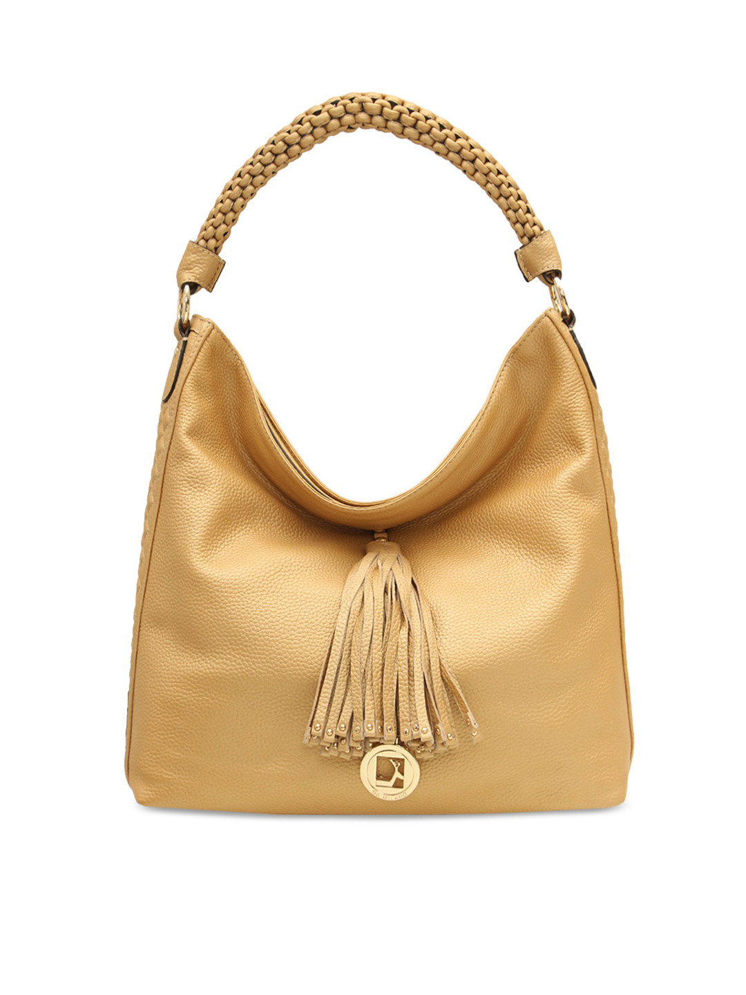 Buy Da Milano Gold Toned Solid Leather Hobo Bag Handbags for Women