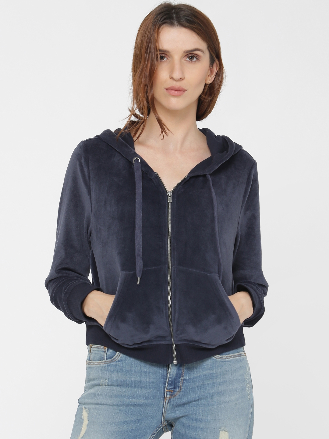 Buy ONLY Women Navy Solid Hooded Sweatshirt - Sweatshirts for Women ...