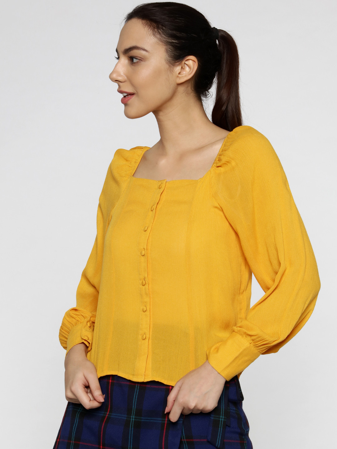 Buy ONLY Women Yellow Solid Shirt Style Top Tops for Women 7331525
