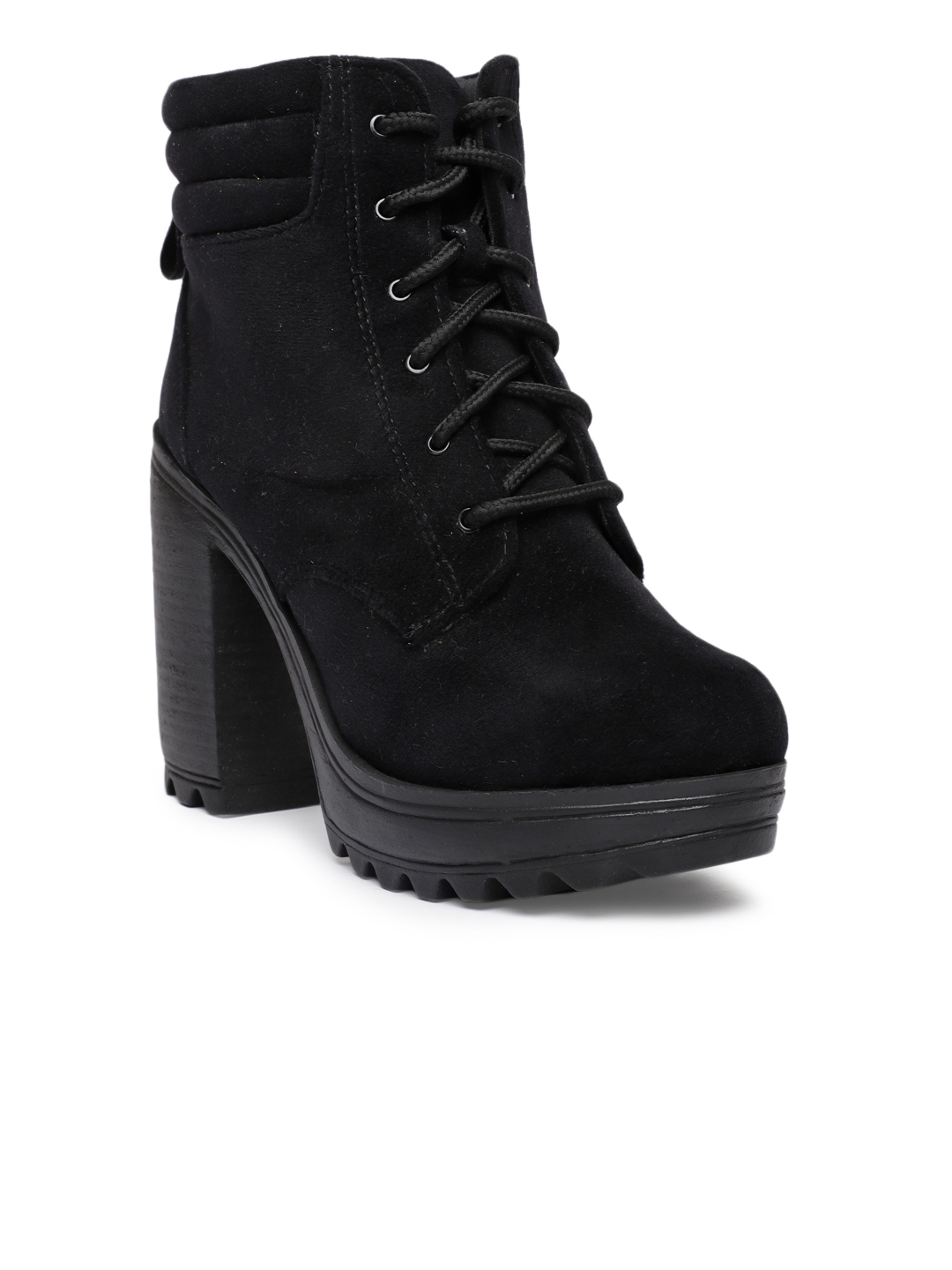 Buy Catwalk Women Black Solid Suede Heeled Boots - Boots for Women ...