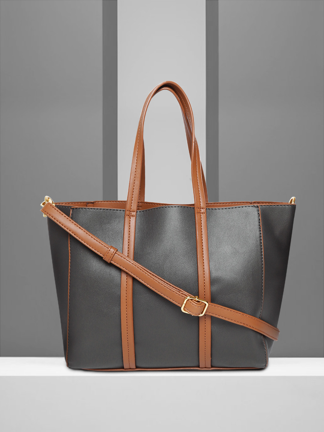 Buy Mast & Harbour Charcoal Grey Solid Handheld Bag With Detachable